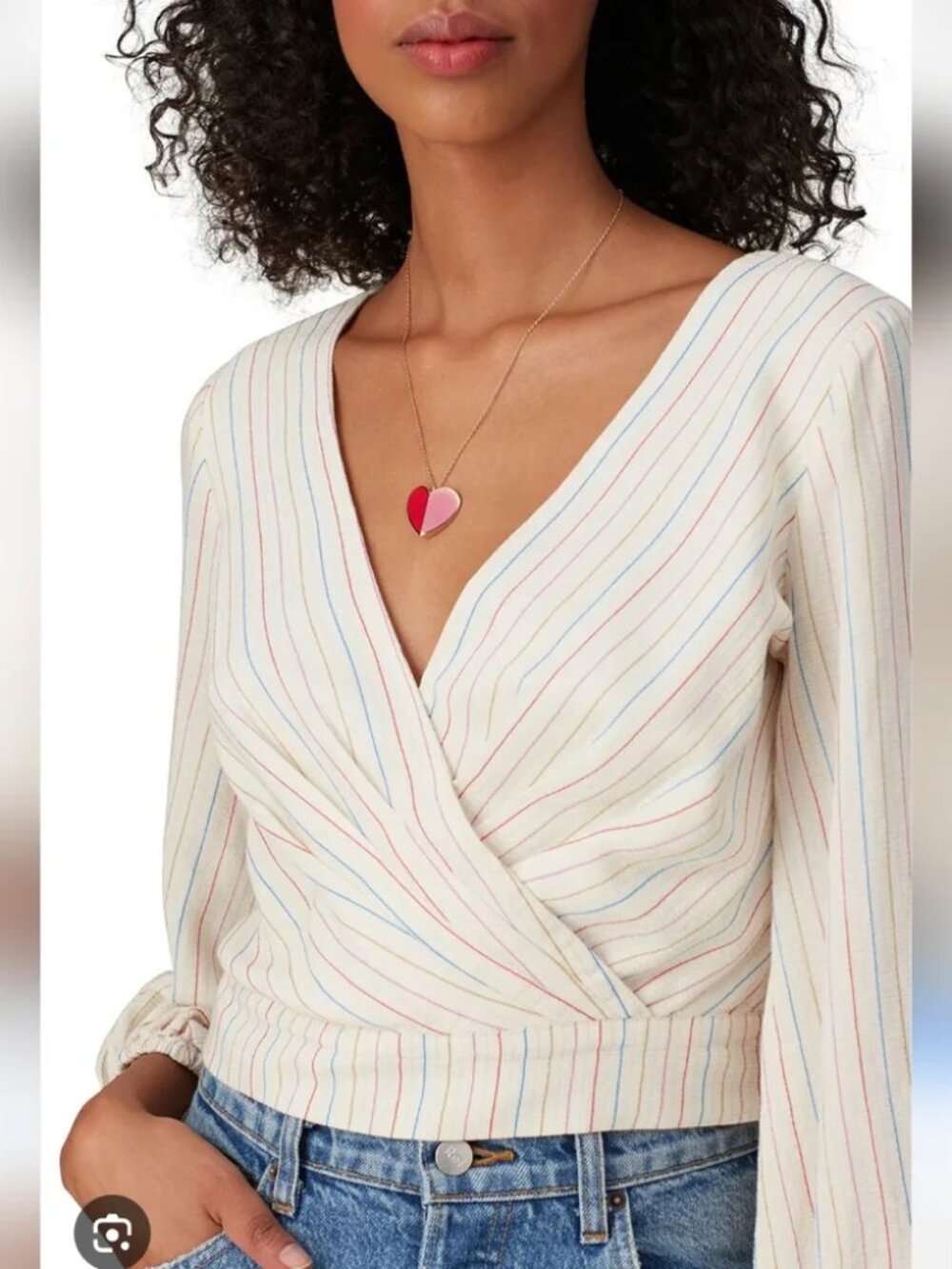 SACHIN & BABI Jamie Blouse Womens 4 Striped Cropped Wrap Long Sleeve Top